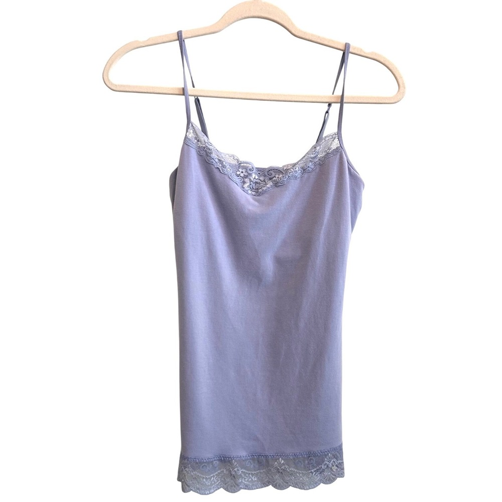 Express Y2K Size M Periwinkle Blue Lace Trim Fitted Cami Top Shelf Bra Layering